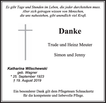 Anzeige von Katharina Wilschewski von  Sonntags-Post 