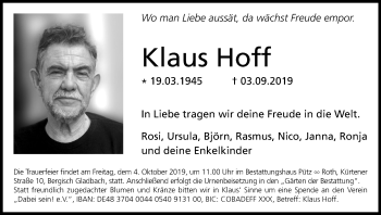 Anzeige von Klaus Hoff von Kölner Stadt-Anzeiger / Kölnische Rundschau / Express