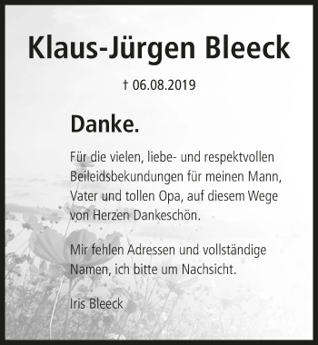 Anzeige von Klaus-Jürgen Bleeck von  Schlossbote/Werbekurier 