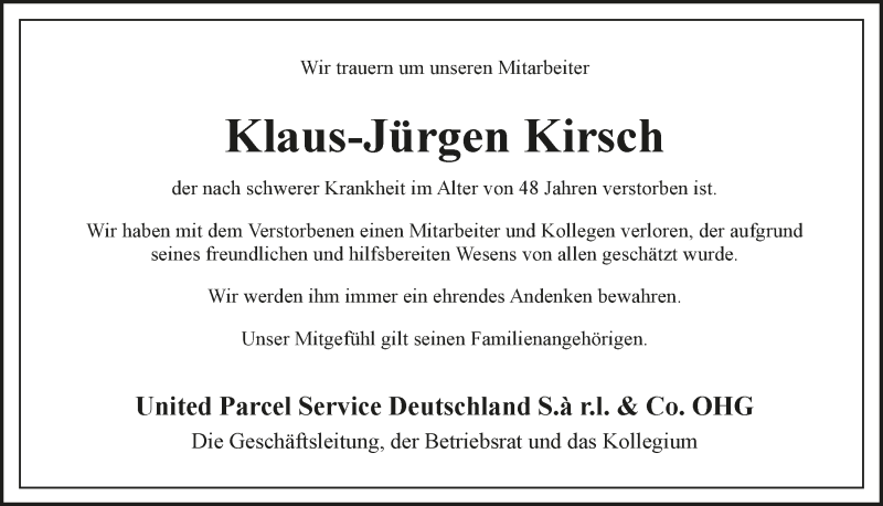  Traueranzeige für Klaus-Jürgen Kirsch vom 14.09.2019 aus  Rhein-Sieg-Wochenende 
