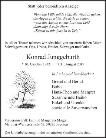 Anzeige von Konrad Junggeburth von  Sonntags-Post 