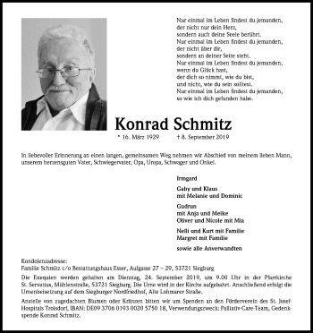 Anzeige von Konrad Schmitz von Kölner Stadt-Anzeiger / Kölnische Rundschau / Express