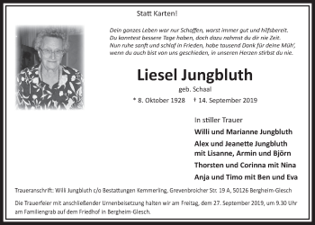 Anzeige von Liesel Jungbluth von  Sonntags-Post 