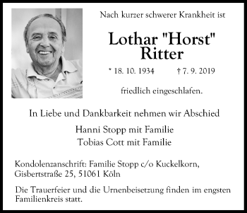 Anzeige von Lothar Ritter von Kölner Stadt-Anzeiger / Kölnische Rundschau / Express