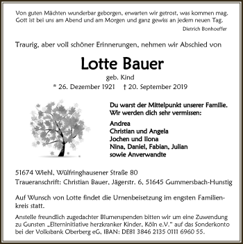 Anzeige von Lotte Bauer von  Anzeigen Echo 