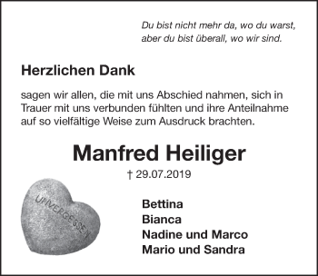 Anzeige von Manfred Heiliger von  Schlossbote/Werbekurier 