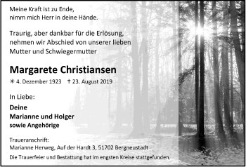 Anzeige von Margarete Christiansen von  Anzeigen Echo 
