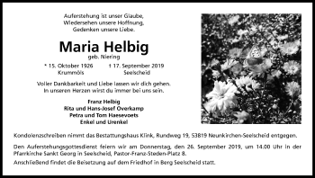 Anzeige von Maria Helbig von Kölner Stadt-Anzeiger / Kölnische Rundschau / Express