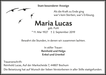 Anzeige von Maria Lucas von  Anzeigen Echo 