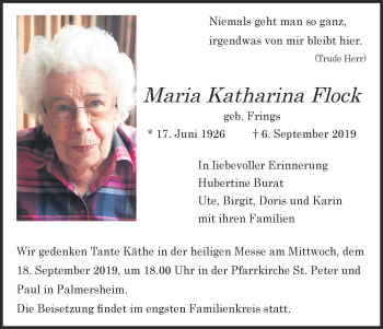 Anzeige von Maria Katharina Flock von  Blickpunkt Euskirchen 