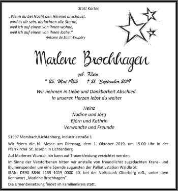 Anzeige von Marlene Brochhagen von  Lokalanzeiger 