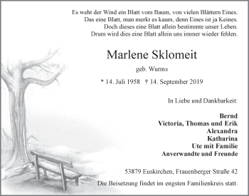 Anzeige von Marlene Sklomeit von  Blickpunkt Euskirchen 