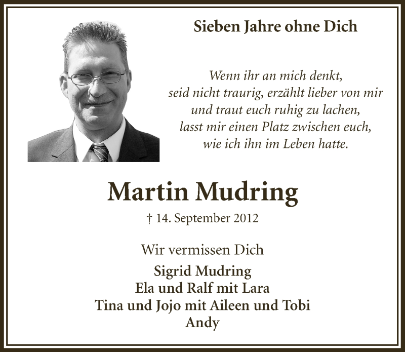  Traueranzeige für Martin Mudring vom 11.09.2019 aus  Bergisches Handelsblatt 