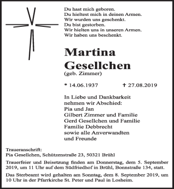 Anzeige von Martina Gesellchen von  Schlossbote/Werbekurier 