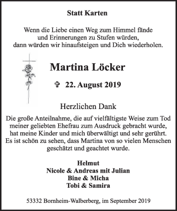 Anzeige von Martina Löcker von  Schlossbote/Werbekurier 