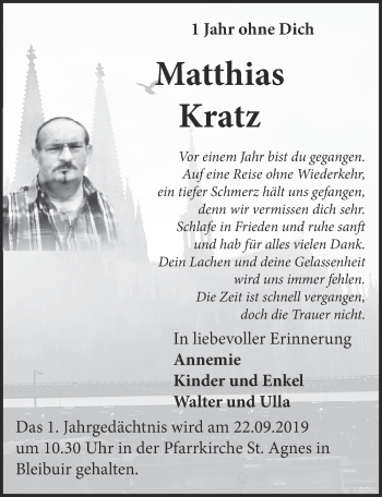 Anzeige von Matthias Kratz von  Blickpunkt Euskirchen 