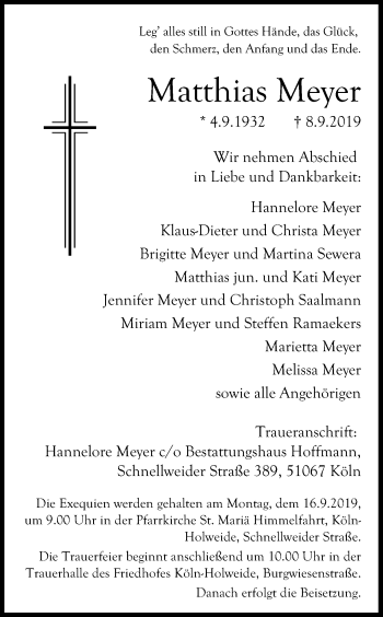 Anzeige von Matthias Meyer von Kölner Stadt-Anzeiger / Kölnische Rundschau / Express