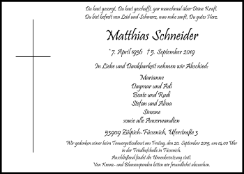 Anzeige von Matthias Schneider von  Blickpunkt Euskirchen 
