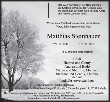 Anzeige von Matthias Steinhauer von  Sonntags-Post 
