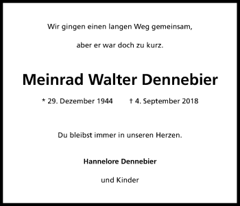 Anzeige von Meinrad Walter Dennebier von Kölner Stadt-Anzeiger / Kölnische Rundschau / Express