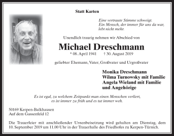 Anzeige von Michael Dreschmann von  Werbepost 