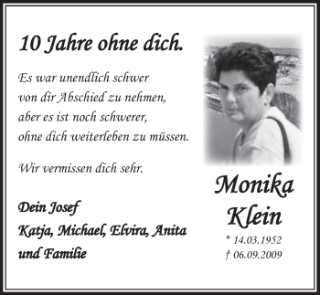 Anzeige von Monika Klein von  Schlossbote/Werbekurier 