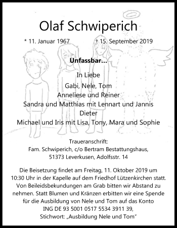 Anzeige von Olaf Schwiperich von Kölner Stadt-Anzeiger / Kölnische Rundschau / Express