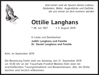 Anzeige von Ottilie Langhans von Kölner Stadt-Anzeiger / Kölnische Rundschau / Express