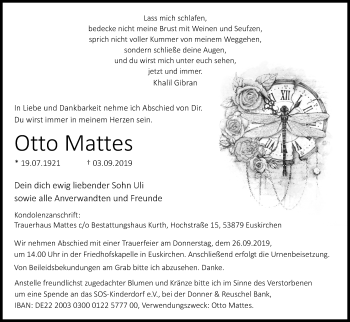 Anzeige von Otto Mattes von Kölner Stadt-Anzeiger / Kölnische Rundschau / Express