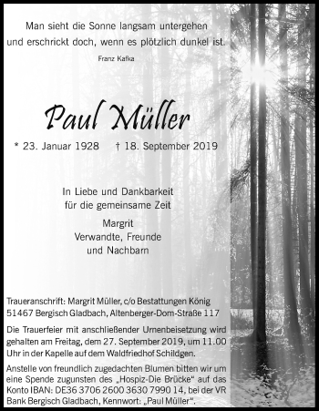 Anzeige von Paul Müller von Kölner Stadt-Anzeiger / Kölnische Rundschau / Express