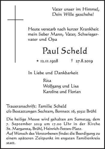 Anzeige von Paul Scheld von  Schlossbote/Werbekurier 