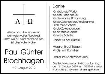 Anzeige von Paul Günter Brochhagen von Kölner Stadt-Anzeiger / Kölnische Rundschau / Express