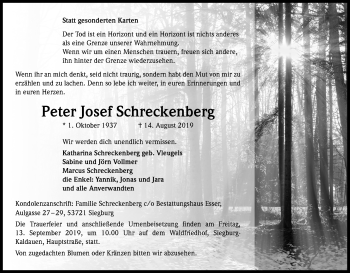 Anzeige von Peter Josef Schreckenberg von Kölner Stadt-Anzeiger / Kölnische Rundschau / Express
