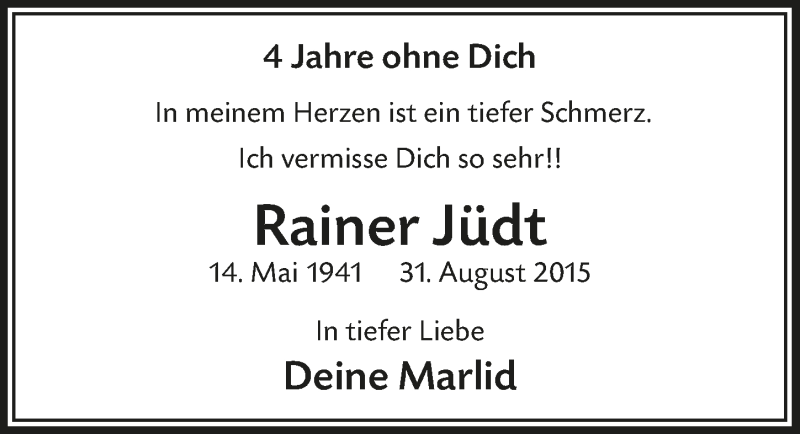  Traueranzeige für Rainer Jüdt vom 04.09.2019 aus  Lokalanzeiger 