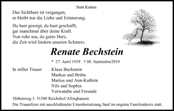 Anzeige von Renate Bechstein von Kölner Stadt-Anzeiger / Kölnische Rundschau / Express