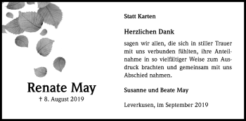 Anzeige von Renate May von Kölner Stadt-Anzeiger / Kölnische Rundschau / Express