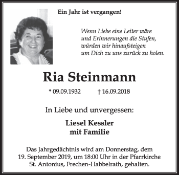 Anzeige von Ria Steinmann von  Sonntags-Post 