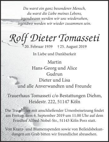 Anzeige von Rolf Dieter Tomasseti von  Kölner Wochenspiegel 