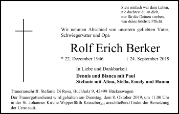 Anzeige von Rolf Erich Berker von Kölner Stadt-Anzeiger / Kölnische Rundschau / Express