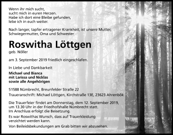 Anzeige von Roswitha Löttgen von Kölner Stadt-Anzeiger / Kölnische Rundschau / Express