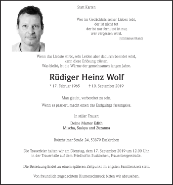 Anzeige von Rüdiger Heinz Wolf von  Blickpunkt Euskirchen 