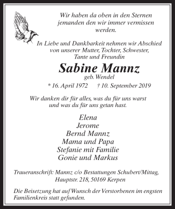 Anzeige von Sabine Mannz von  Werbepost 