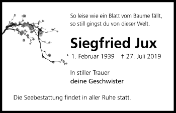Anzeige von Siegfried Jux von Kölner Stadt-Anzeiger / Kölnische Rundschau / Express