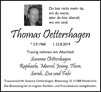 Anzeige von Thomas Oettershagen von  Lokalanzeiger 