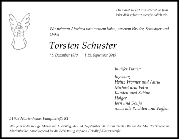 Anzeige von Torsten Schuster von Kölner Stadt-Anzeiger / Kölnische Rundschau / Express
