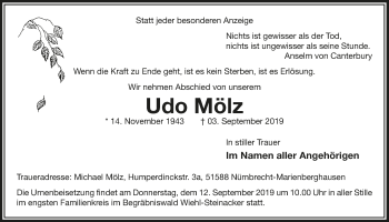 Anzeige von Udo Mölz von  Anzeigen Echo 