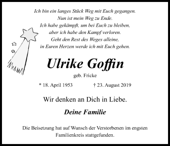 Anzeige von Ulrike Goffin von Kölner Stadt-Anzeiger / Kölnische Rundschau / Express