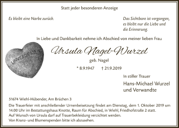 Anzeige von Ursula Nagel-Wurzel von  Anzeigen Echo 