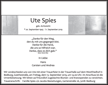 Anzeige von Ute Spies von  Sonntags-Post 