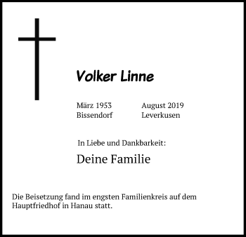 Anzeige von Volker Linne von Kölner Stadt-Anzeiger / Kölnische Rundschau / Express